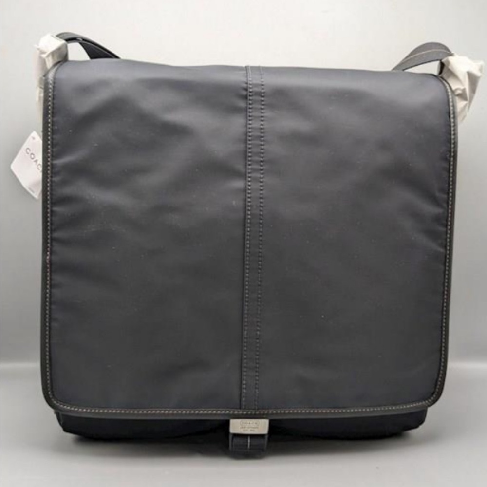 Vintage Coach Black Nylon Leather Trim Messenger Bag with tag